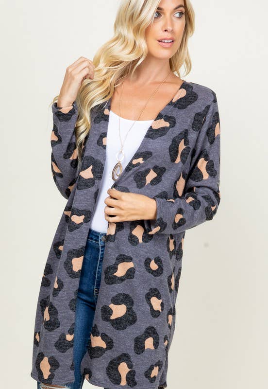 SLATE BLUE/GREY LEOPARD PRINT OPEN CARDIGAN