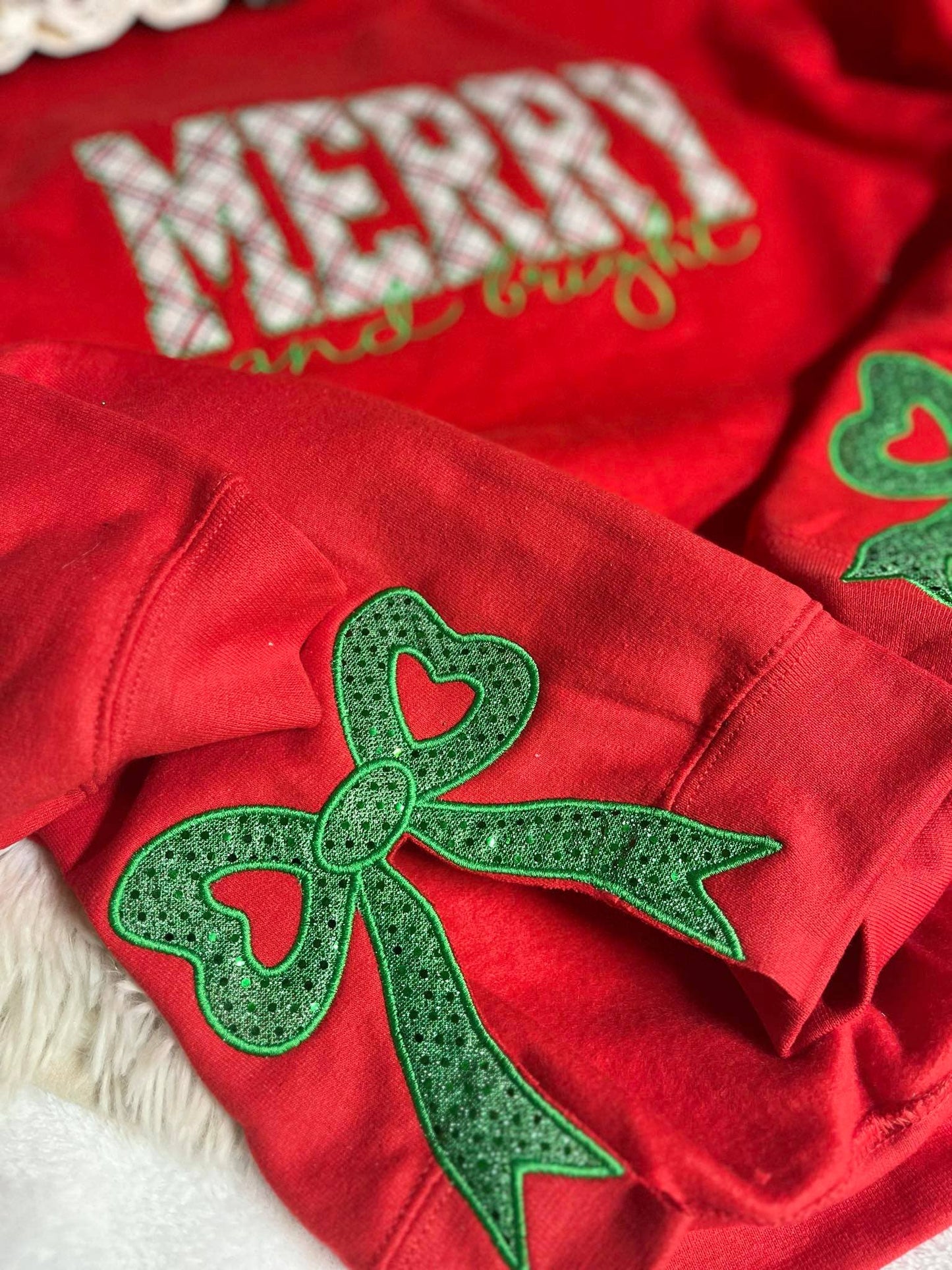 Merry and bright Christmas Sweatshirt, Side Bow
