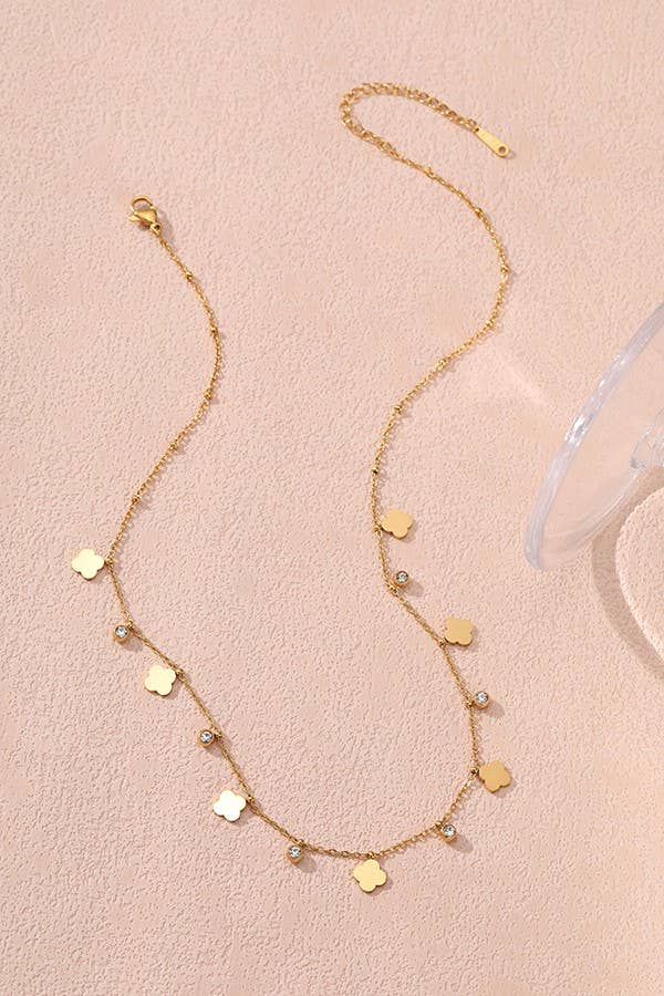 TITANIUM  STEEL NON-TARNISH MINI CLOVER NECKLACE