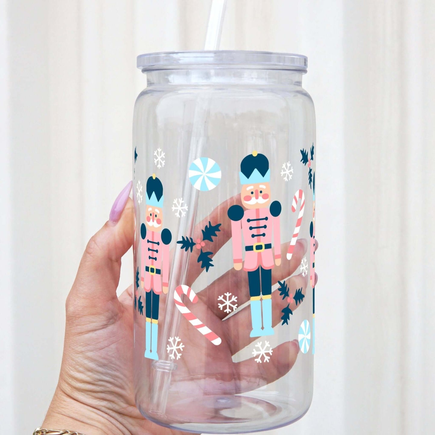 Nutcracker Christmas Cup with Lid and Straw