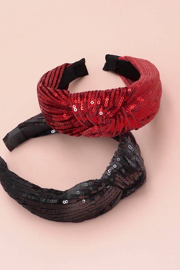 SEQUIN STRIPE EMBELLISHED KNOT HEADBAND |