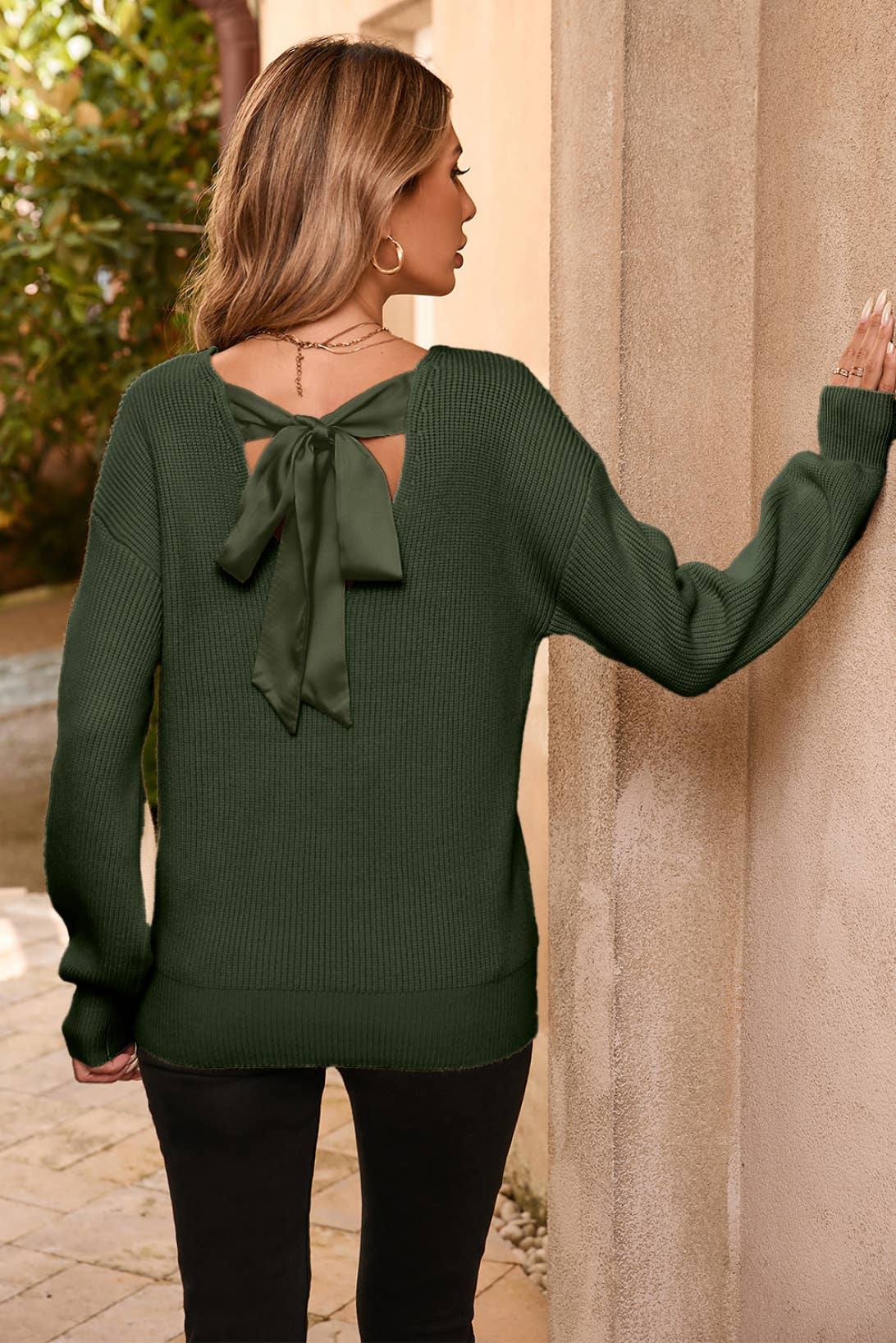 V NECK BOW TIE BACK SWEATER