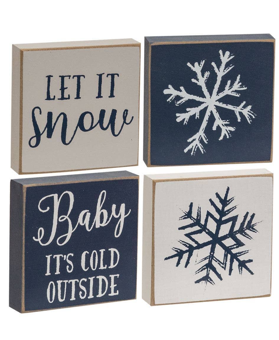 Let It Snow/Snowflake Square Block, 4 Assorted