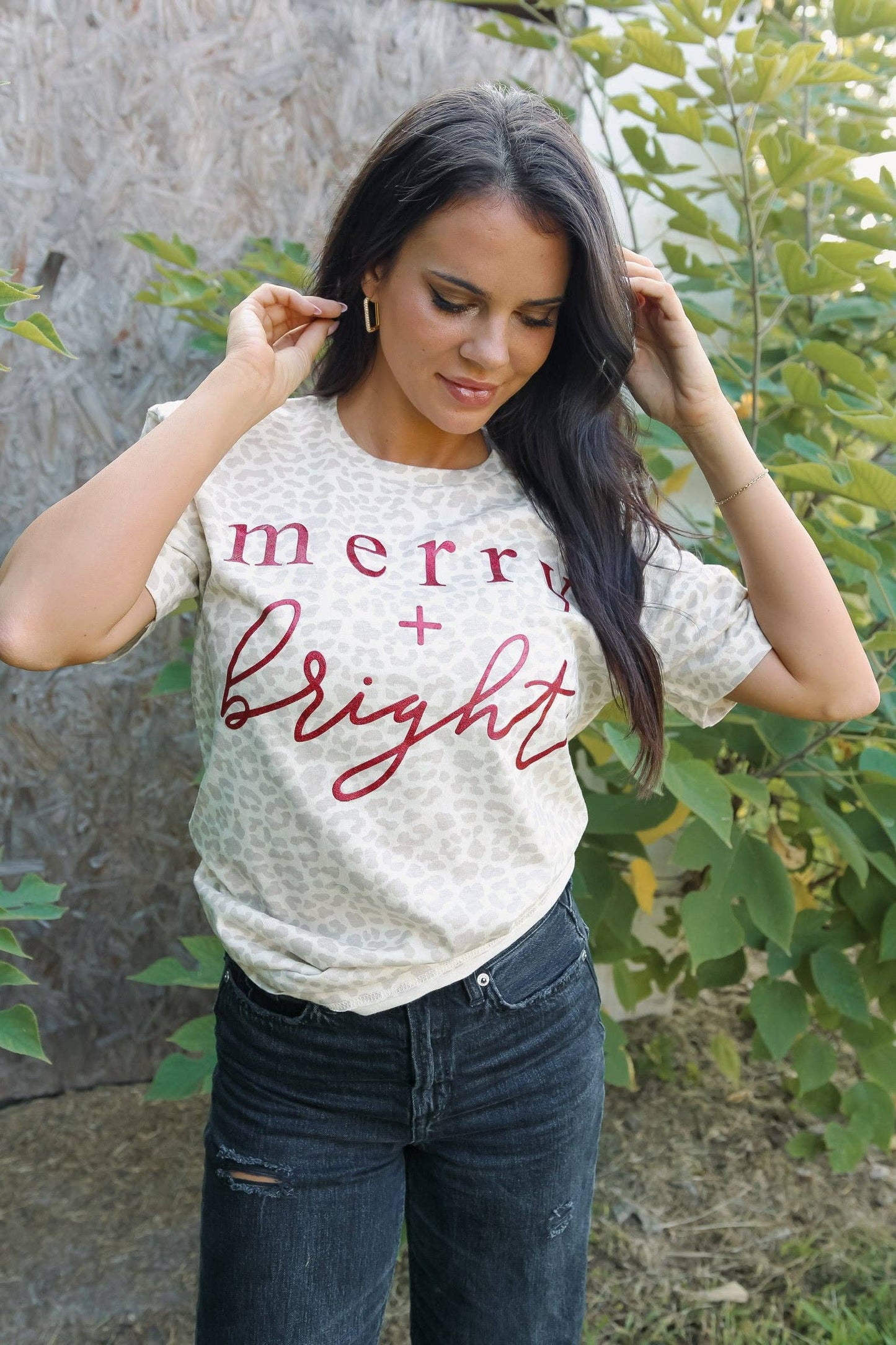 Glitter Merry + Bright | Natural Leopard | Short Sleeve Tee