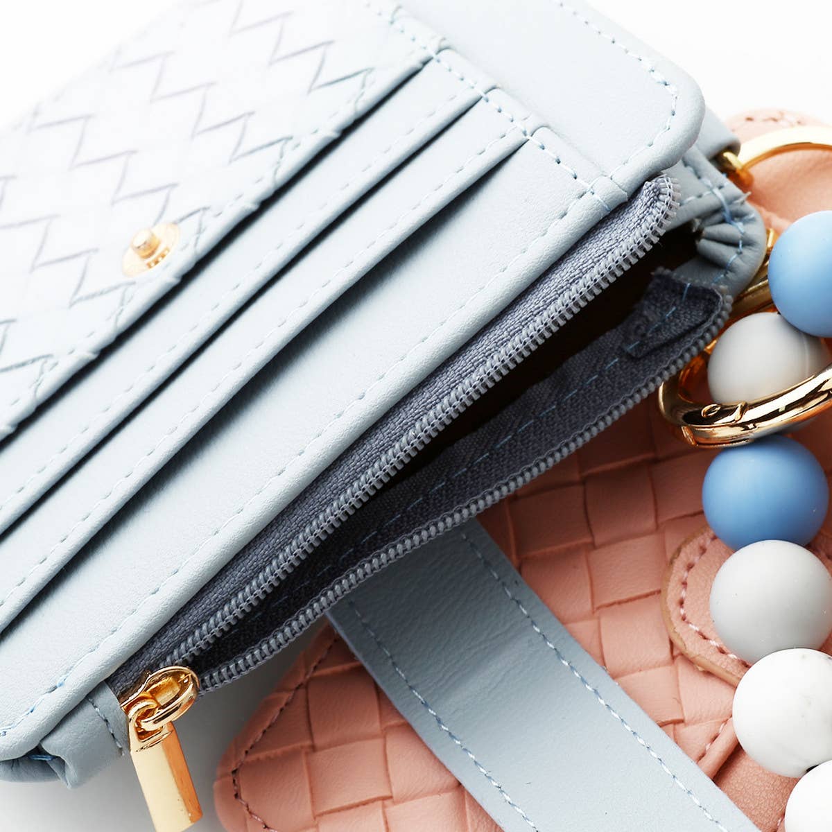 WOVEN PLAID CARD HOLDER MULTI-LAYER KEYCHAIN