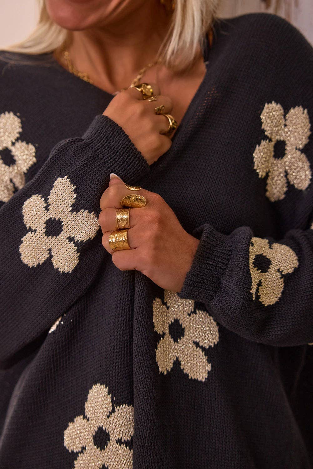 Alana Flower Drop Shoulder Cardigan