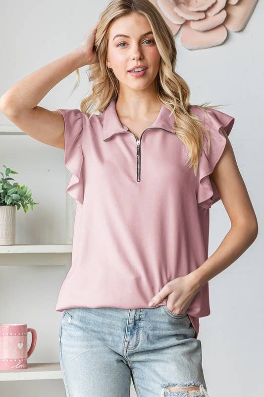 DUSTY PINK ZIP UP TOP