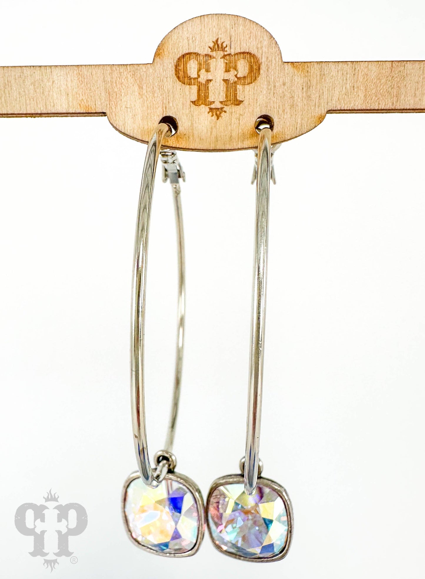 Austrian square crystal hoop earring