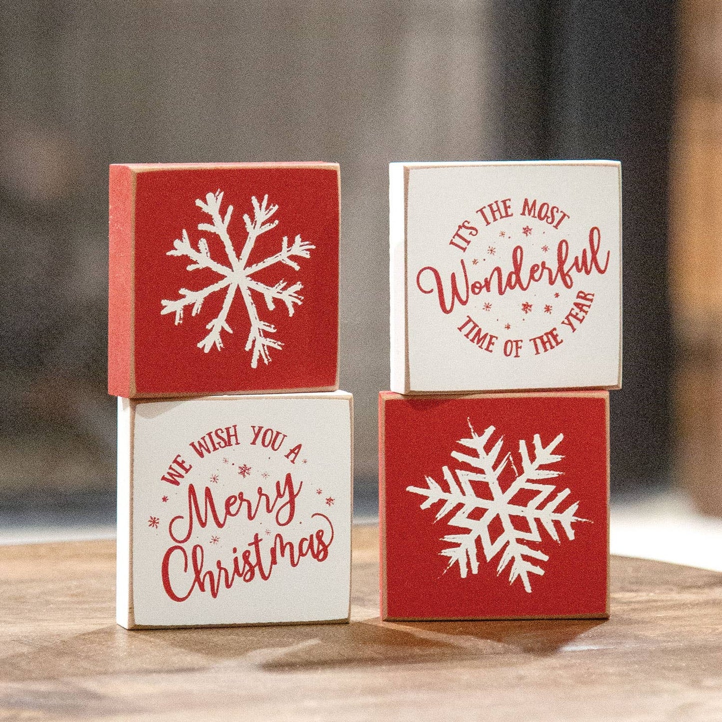 Merry Christmas/Snowflake Square Block, 4 Assorted
