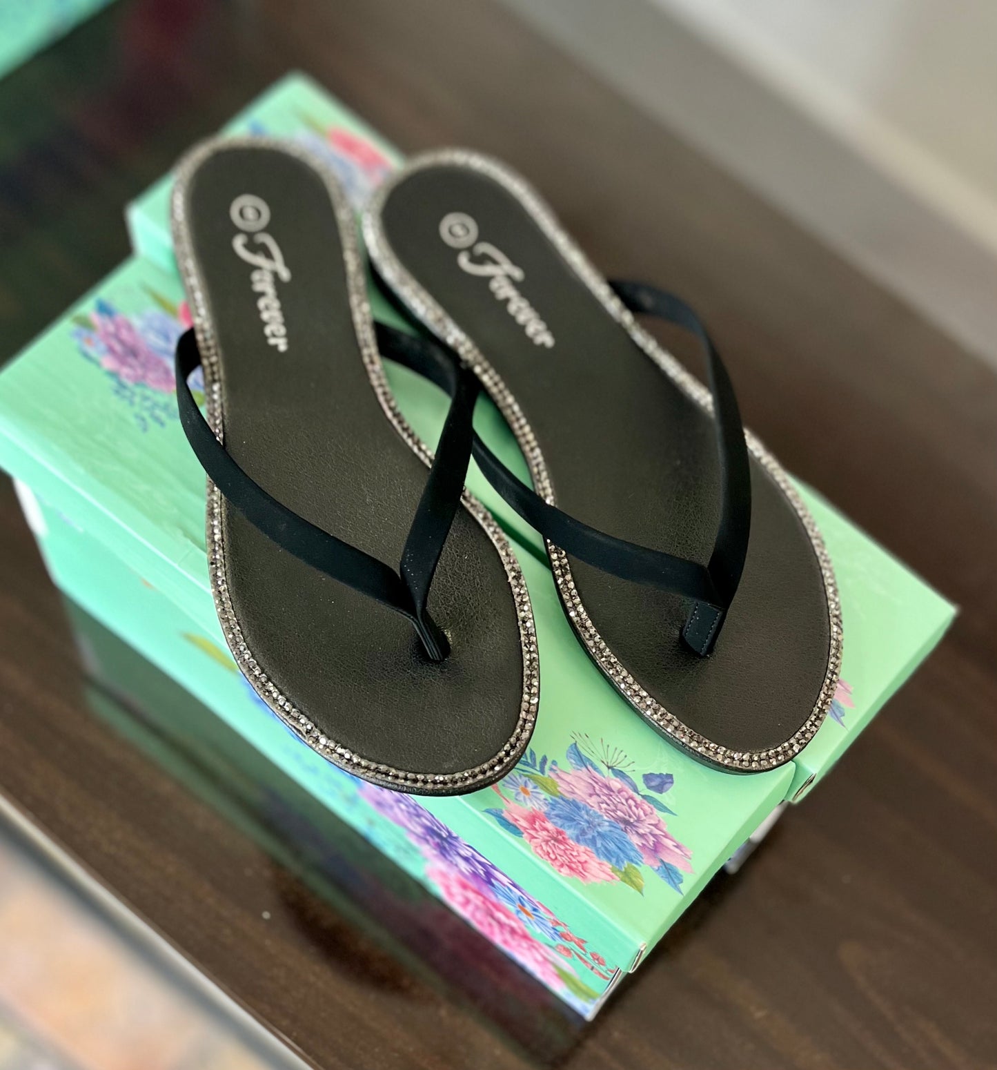 BLACK RHINESTONE SANDALS