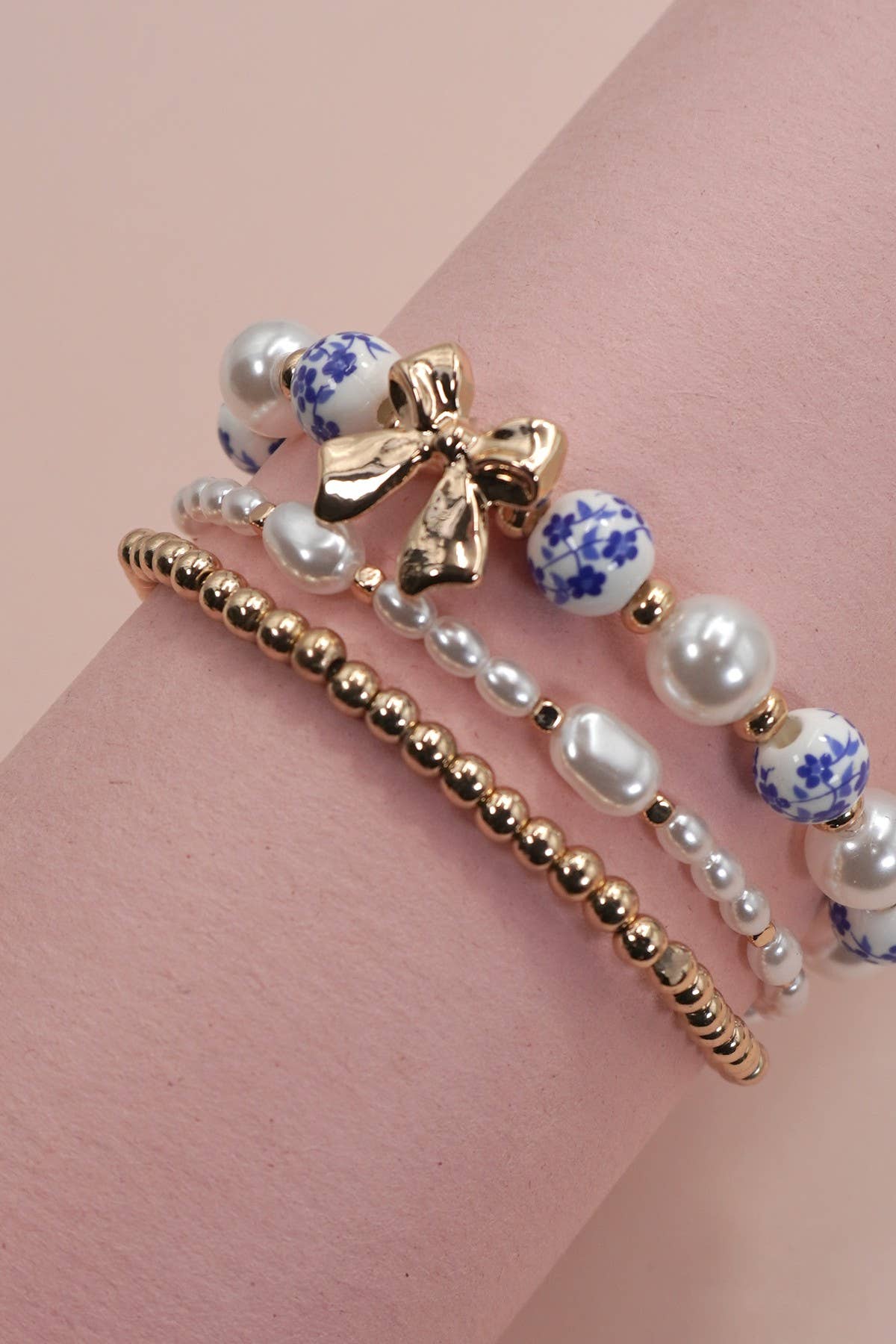 BLUE CERAMIC PORCELAIN BOW MULTI LAYER BRACELET |