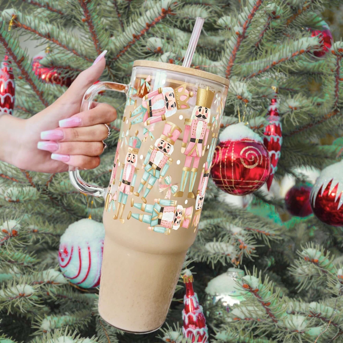 Pink Christmas Nutcracker Tumbler With Lid and Straw