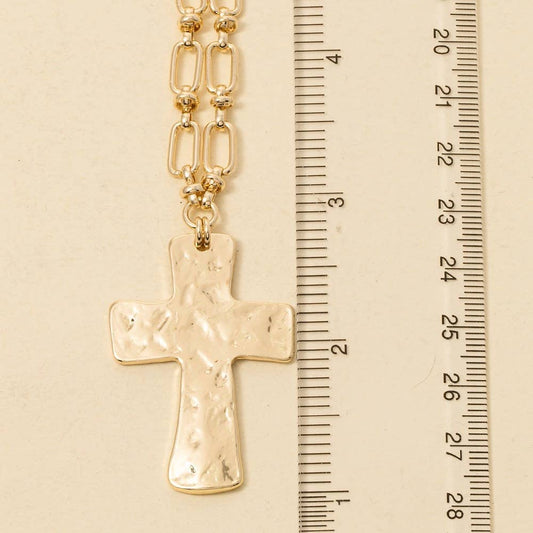 Hammered Cross Pendant Necklace