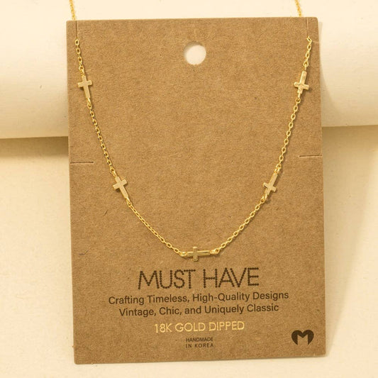 Gold Dipped Dainty Cross Station Necklace