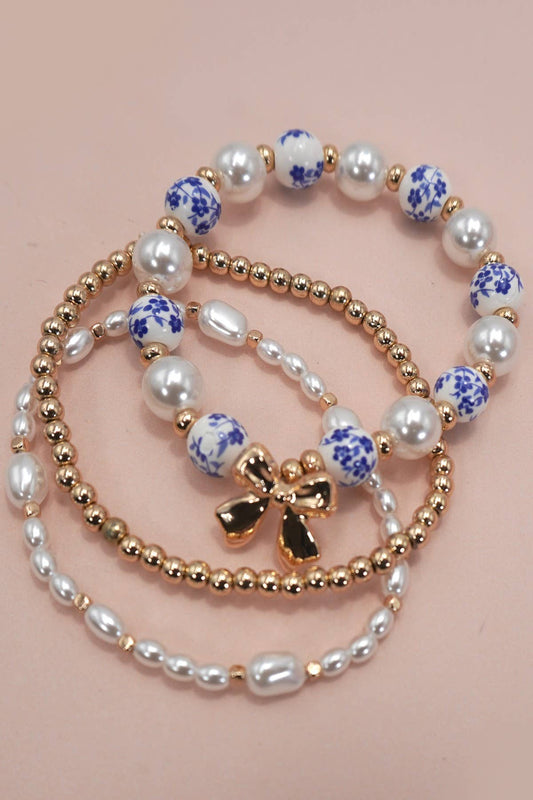 BLUE CERAMIC PORCELAIN BOW MULTI LAYER BRACELET |