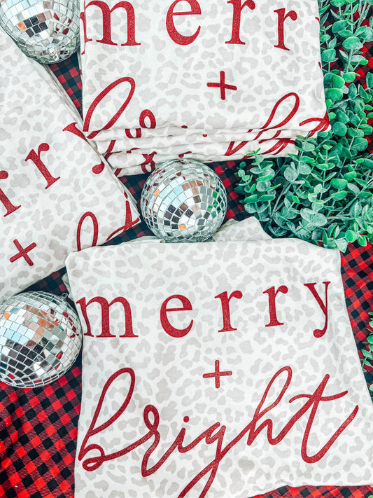 Glitter Merry + Bright | Natural Leopard | Short Sleeve Tee