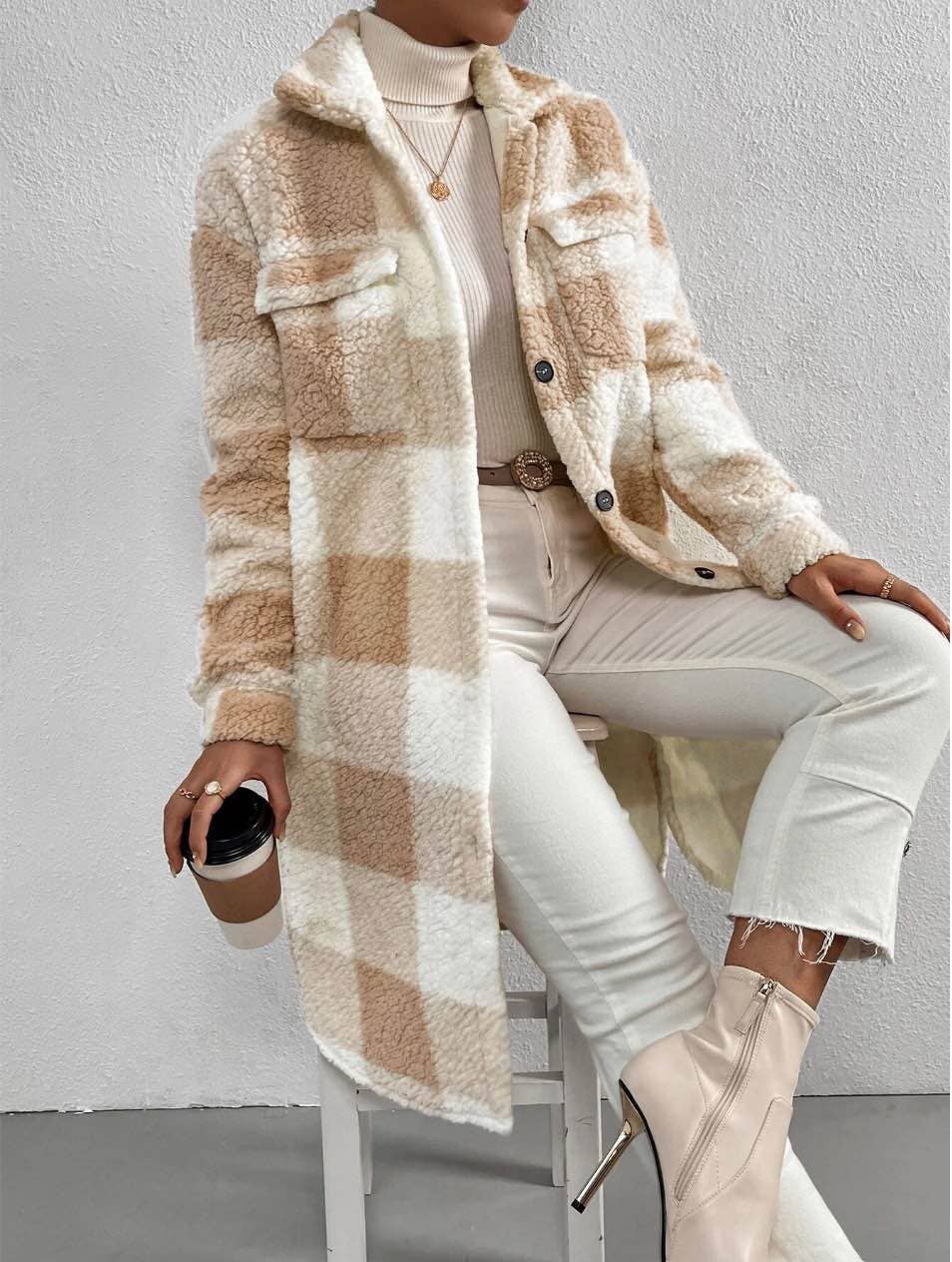 Fuzzy Sherpa Long Coat- Front Buttons
