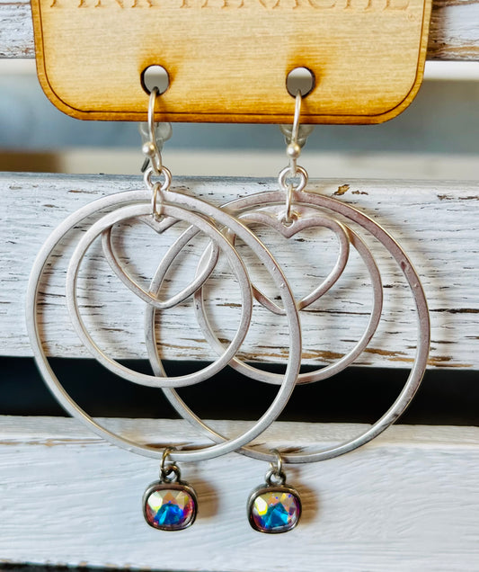 SILVER DOUBLE HOOPS W/HEARTS