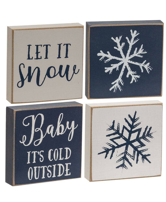 Let It Snow/Snowflake Square Block, 4 Assorted