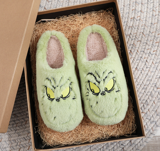 Christmas Grinch Plush Home Fuzzy Slippers