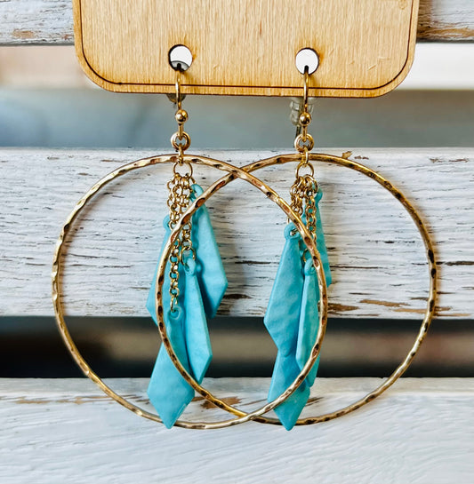 GOLD W/TEAL HOOPS