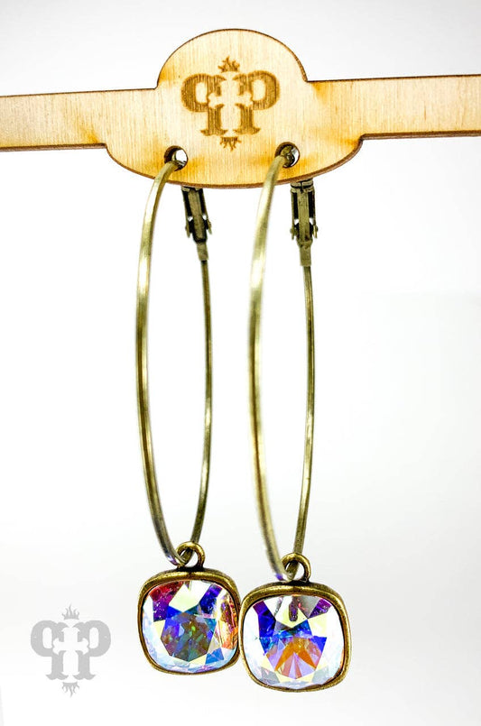 Austrian square crystal hoop earring