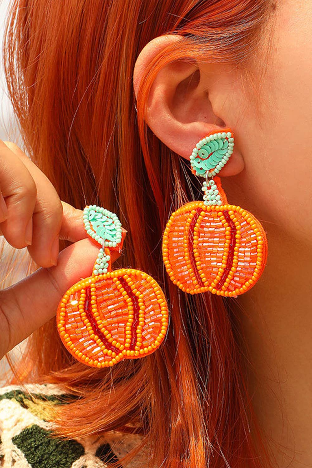 Pumpkin Rice Beaded Drop Earrings