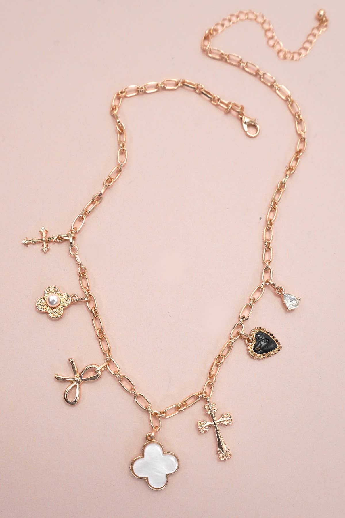 CHARM NECKLACE-CLOVER BOW CROSS HEART FLOWER |