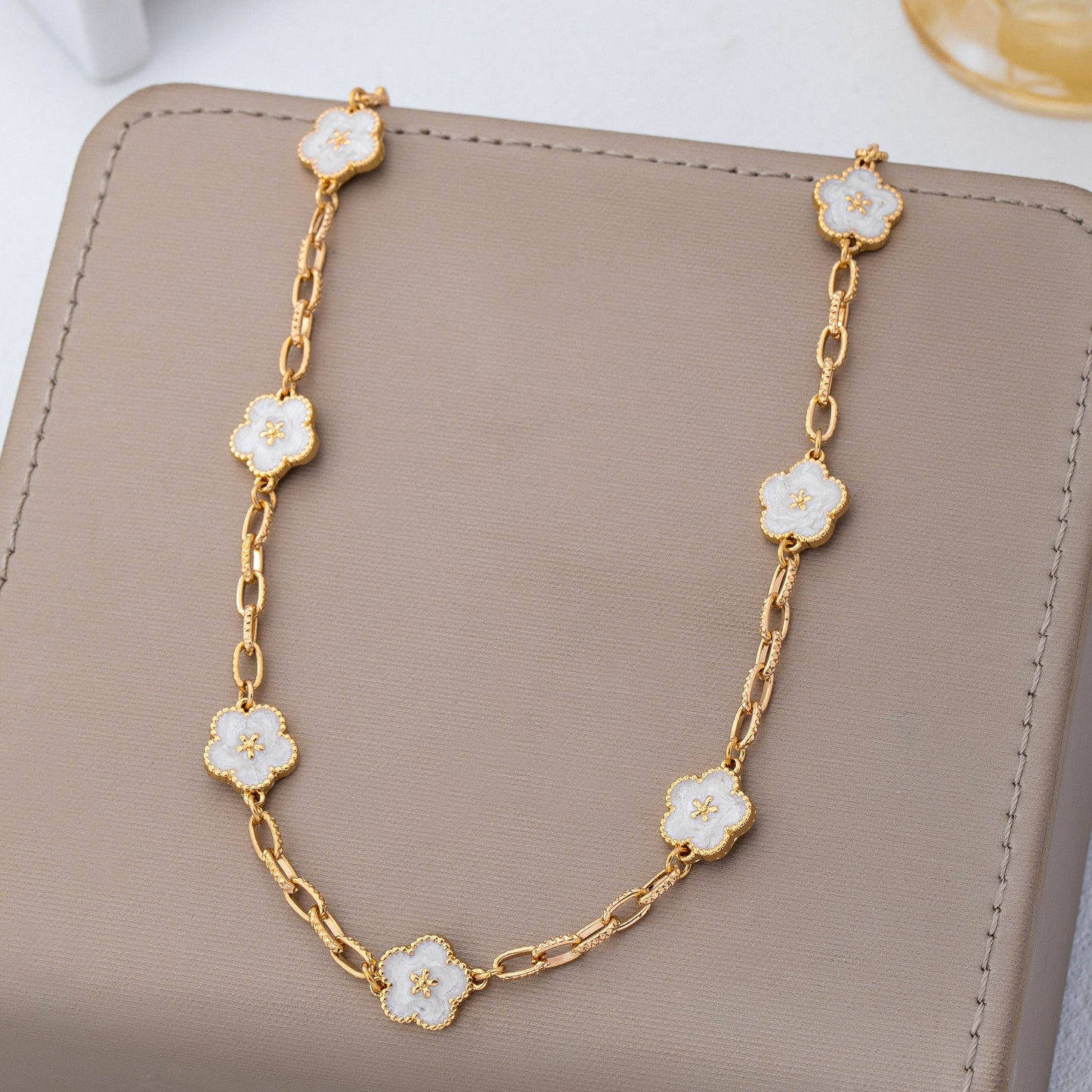 Vintage-Inspired White Enamel Floral Necklace