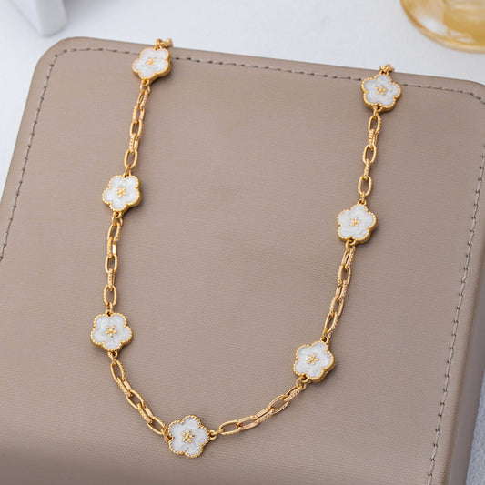 Vintage-Inspired White Enamel Floral Necklace