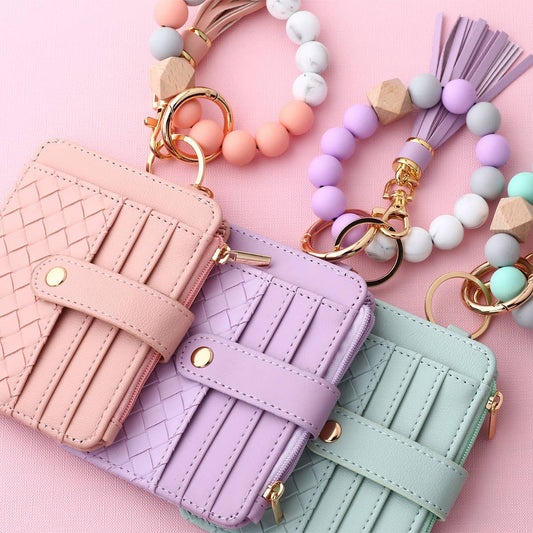 WOVEN PLAID CARD HOLDER MULTI-LAYER KEYCHAIN