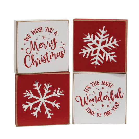 Merry Christmas/Snowflake Square Block, 4 Assorted