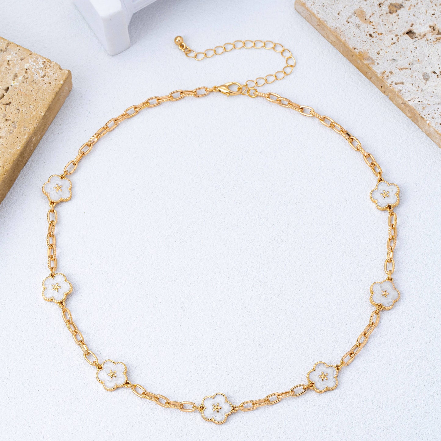 Vintage-Inspired White Enamel Floral Necklace