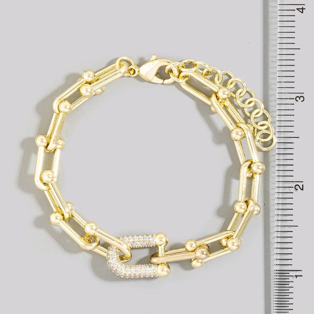Gold Dipped Cz Chain Clasp Bracelet