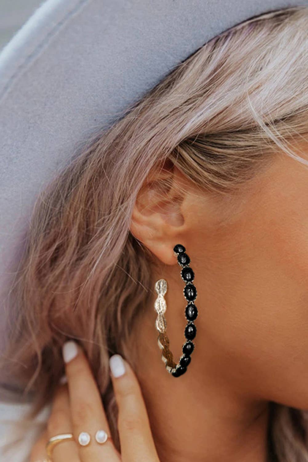 Retro C-shape Turquoise Earrings