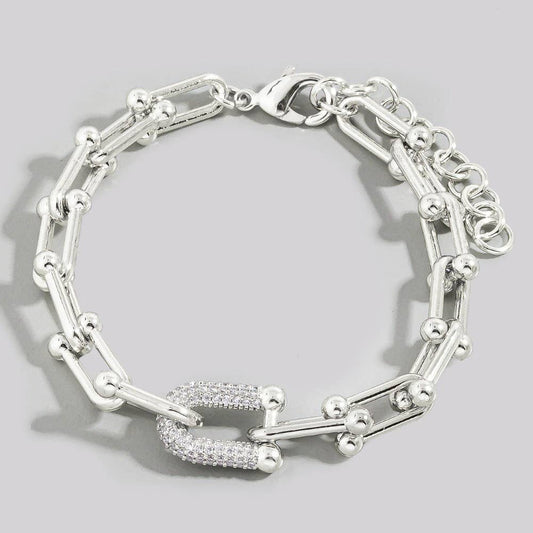 Gold Dipped Cz Chain Clasp Bracelet