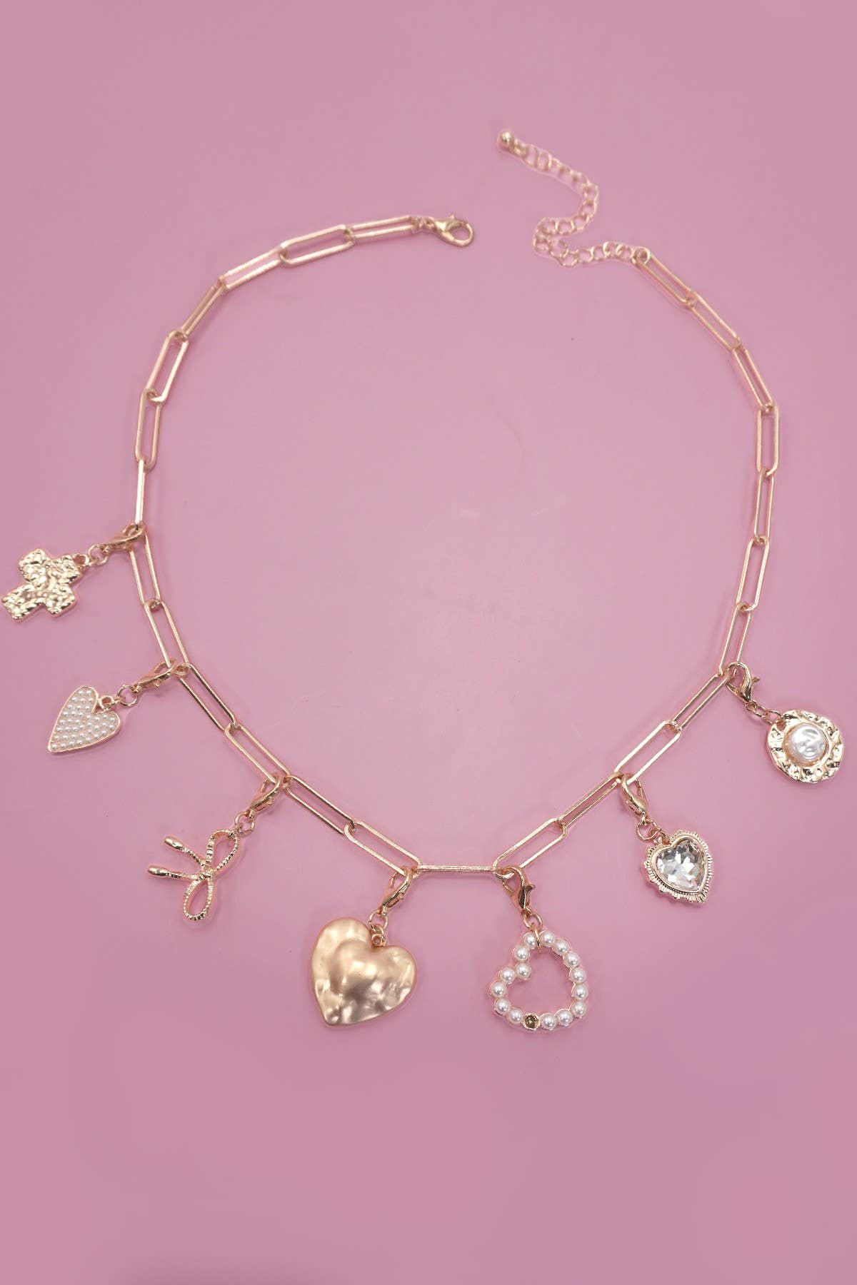 BOW HEART REMOVABLE MULTI CHARM NECKLACE