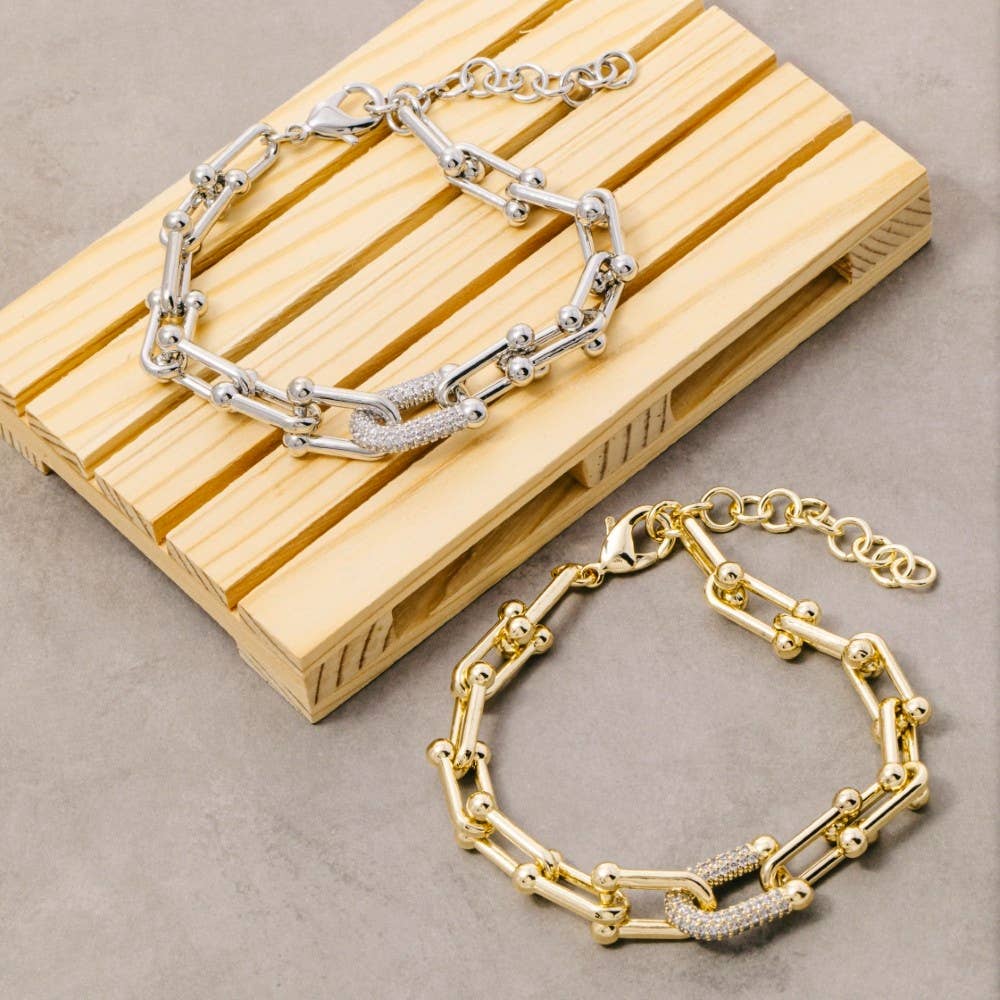 Gold Dipped Cz Chain Clasp Bracelet