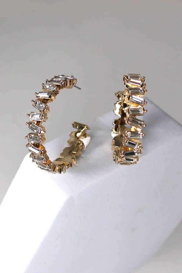 BAGUETTE RHINESTONE HOOP EARRINGS |
