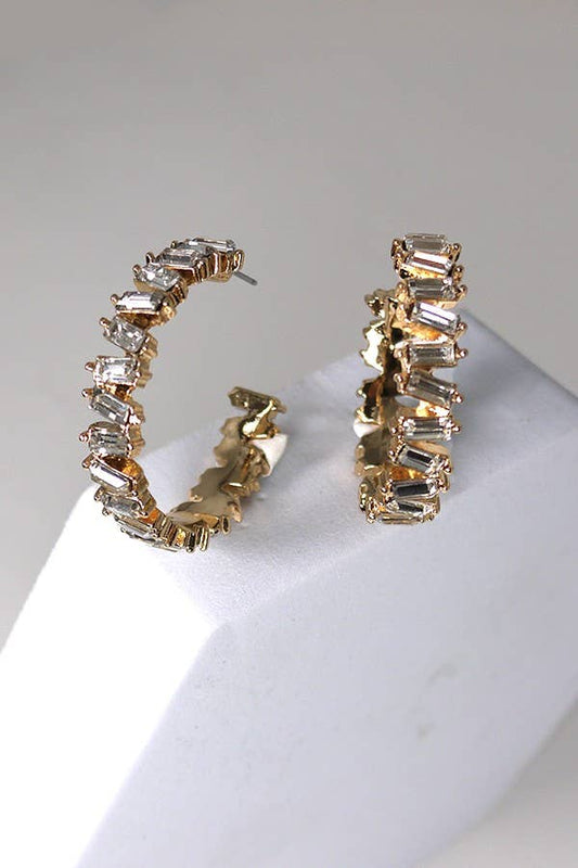 BAGUETTE RHINESTONE HOOP EARRINGS