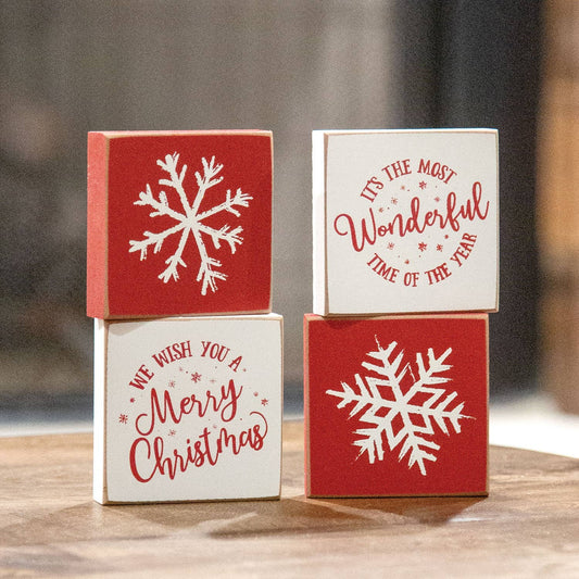 Merry Christmas/Snowflake Square Block, 4 Assorted