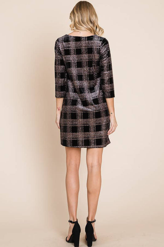 Squared Neckline Metallic Short Dress