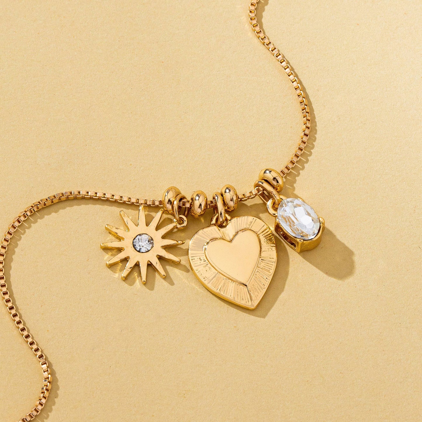 Celestial Heart and Starburst Charm Necklace
