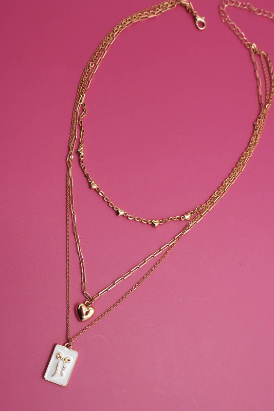 SQUARE BOW EPOXY CHARM LAYERED NECKLACE