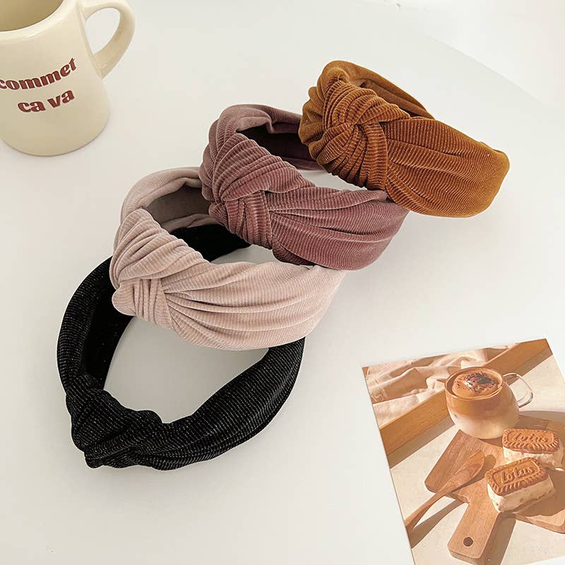 Corduroy Metallic Detail Wide Knot Headband