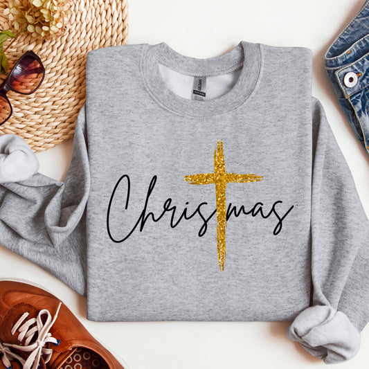 Christmas with Gold Cross- Sweatshirt