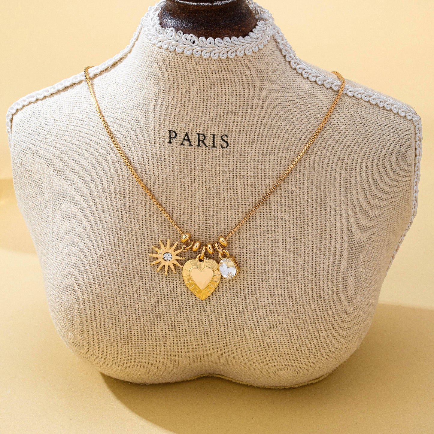 Celestial Heart and Starburst Charm Necklace