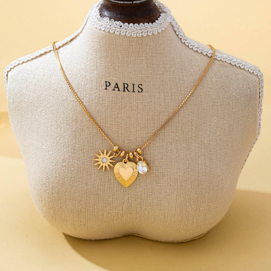 Celestial Heart and Starburst Charm Necklace
