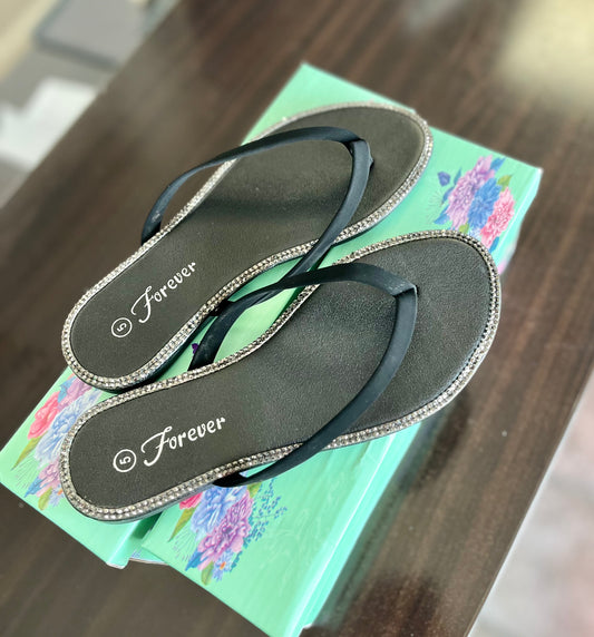 BLACK RHINESTONE SANDALS