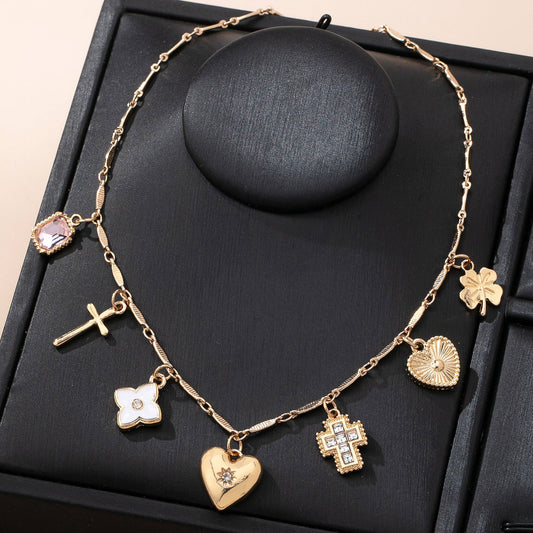 CHARM NECKLACE-crosses hearts flowers clovers